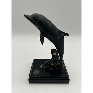 SPI San Pacific International 6” Brass Dolphin Figurine Statue Sculpture on Base